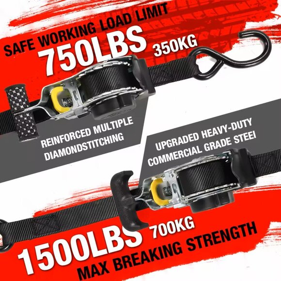 Heavy Duty Retractable Ratchet Straps (2-Pack) – Truck, Trailer and Garage Tool - Picture 6 of 16